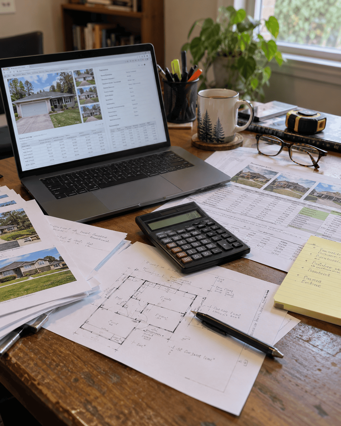 Residential appraisal research workspace with comparable sales data property records and floor plans